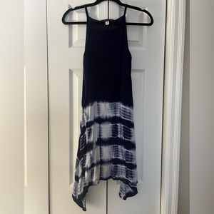 Navy blue, tie dye halter dress